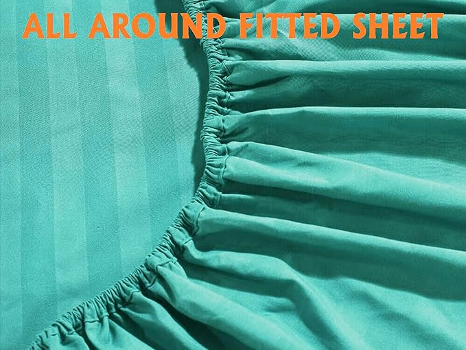 Elegant Comfort Softest and Coziest 4-Piece Sheet Set - 1500 Thread Count Egyptian Quality Luxurious Wrinkle Resistant 6-Piece Damask Stripe Bed Sheet Set, Twin XL, Turquoise (Pack of 2)