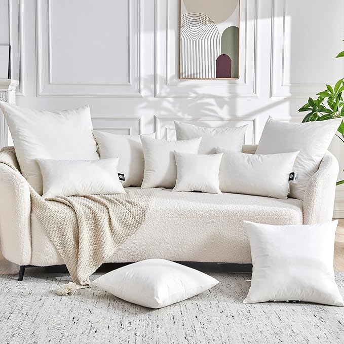 Feathers Down Throw Pillow Inserts 16 x 16, Set of 2, 100% Organic Cotton Shell, Soft Decorative Square Pillows Insert for Living Room Sofa, Couch, or Bed (White)