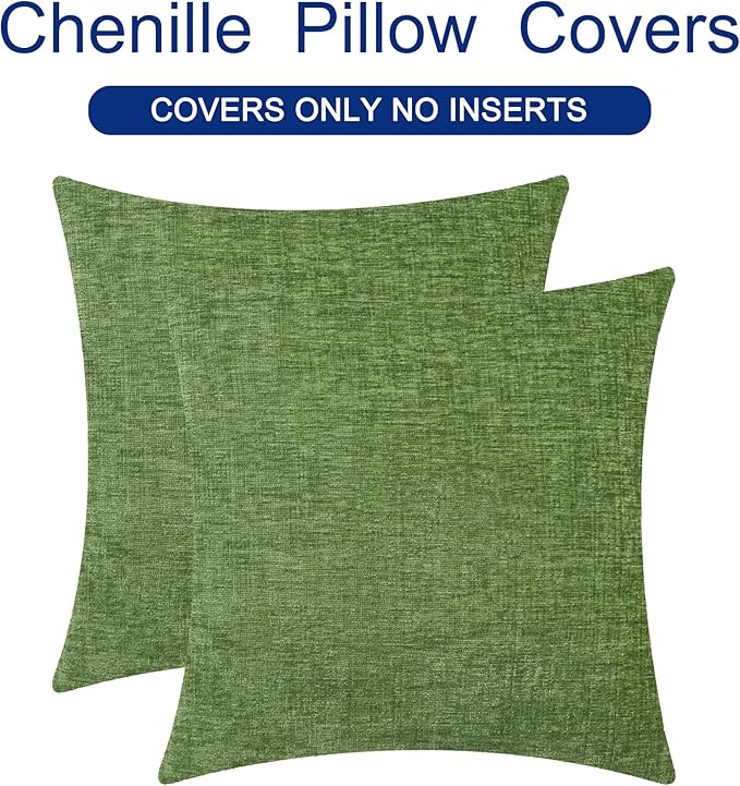 CaliTime Throw Pillow Covers Decorative 26 X 26 Inches Pack of 2 Cozy Chenille Cushion Cases for Couch Sofa Bed Living Room Home Forest Green