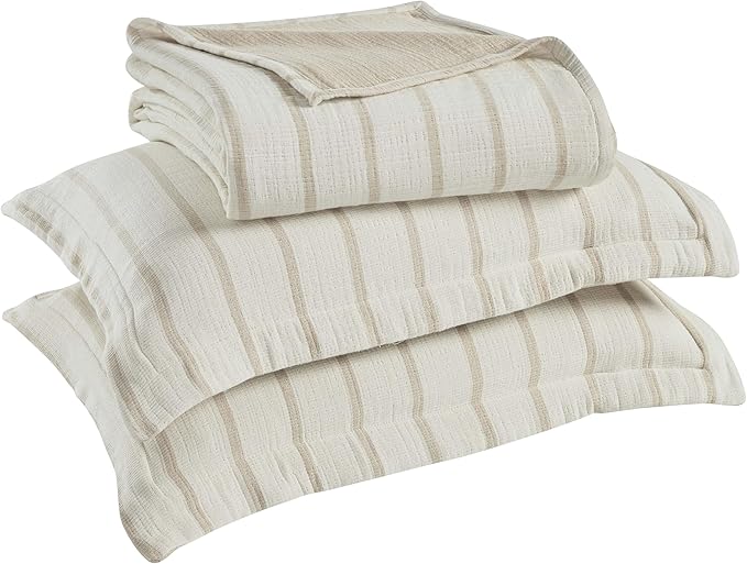 Superior 3 Piece Cotton Reversible Bedspread and Sham Set, Home Bed Decor, Decorative Bed Spread, 2 Pillow Shams, Medium Weight, Matelasse Coverlet Bedding, Valencia Collection, California King, Beige