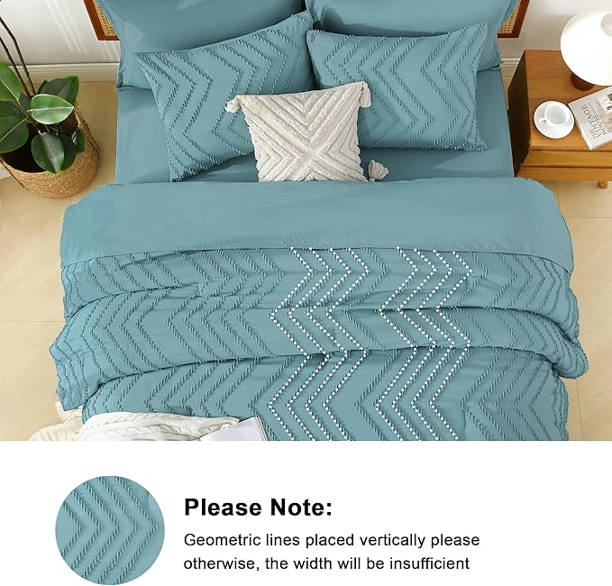 Litanika Super King Size Comforter Set with Sheets Grayish Teal - 7 Pieces Bed in a Bag Oversized King Boho Tufted Complete Bedding Sets with Comforter, Sheets, Pillowcases & Shams