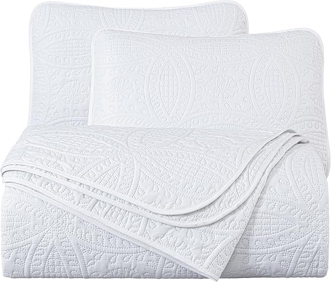 Chezmoi Collection 3 Piece 118 by 106" Austin Oversized Bedspread Coverlet Set, King, White