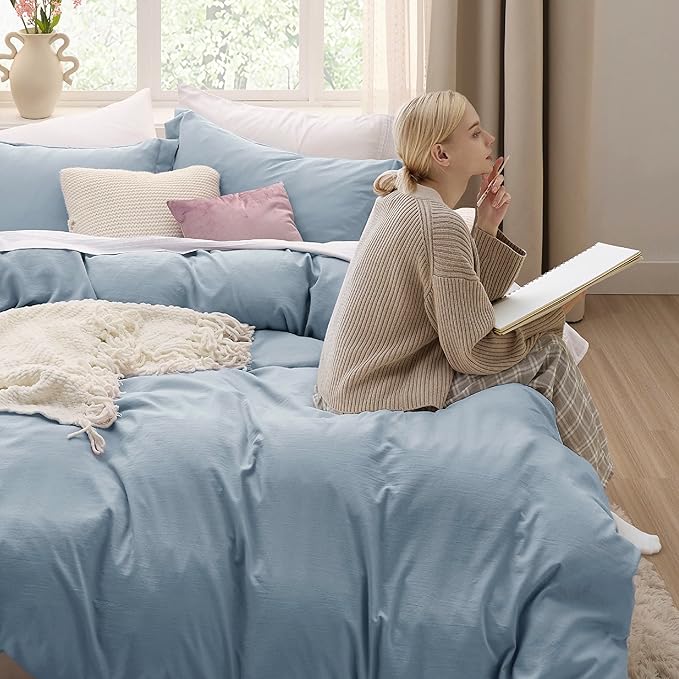 Bedsure Mineral Blue Duvet Cover Full Size - 3 Pieces Prewashed Extra Soft Cotton-Like Polyester Bedding Set, Includes 1 Duvet Cover 80x90 Inches with Zipper Closure & 2 Pillow Shams, No Comforter