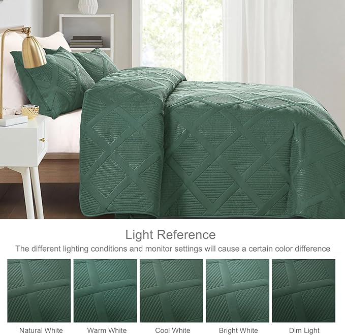 Exclusivo Mezcla Twin Size Quilt Set - Green Quilts Bedding Set with 2 Pillow Shams, Modern Bedspread with Striped Pattern, Soft Lightweight Bedspreads Coverlets for All Seasons