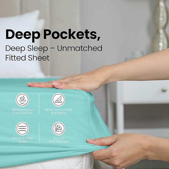 Utopia Bedding Queen Fitted Sheet - Bottom Sheet - Deep Pocket - Soft Microfiber - Shrinkage and Fade Resistant - Easy Care -1 Fitted Sheet Only (Spa Blue)