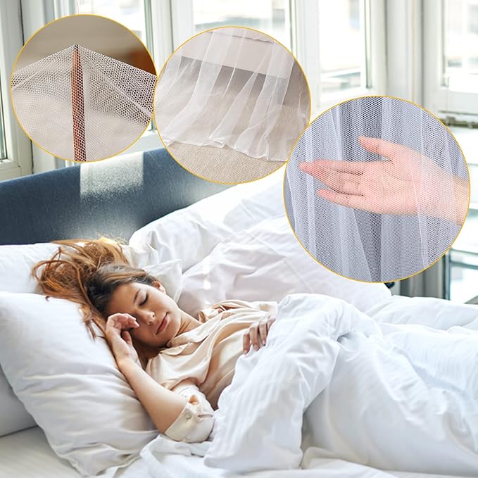 Mosquito Net Bed Canopy for Girls,King Canopy Bed Curtains Queen Size from Ceiling,Dome Mosquito Netting Bed Tent Twin Girls Canopy Bed Decor for Baby Crib,Kid Bed and Adult Beds (White Square)