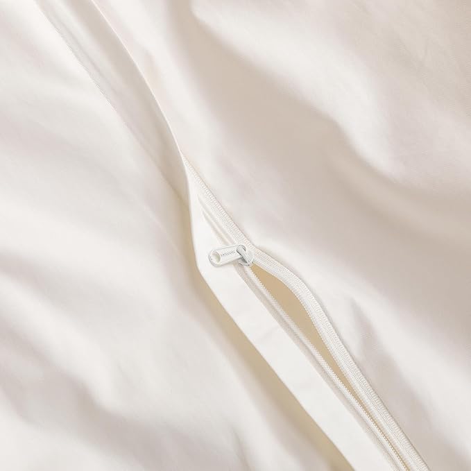 MooMee Duvet Cover Set 100% Extra Long Staple Cotton 600 Thread Count Silky Sateen Smooth Luxury Soft Breathable Durable Hotel Quality Bedding, 3 Pieces (Creamy White, Full 80"x90")
