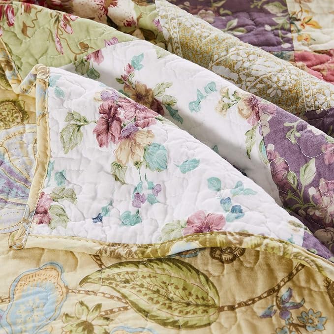 Greenland Home Blooming Prairie 100% Cotton Authentic Patchwork Reversible Quilt Set, 3-Piece Full/Queen
