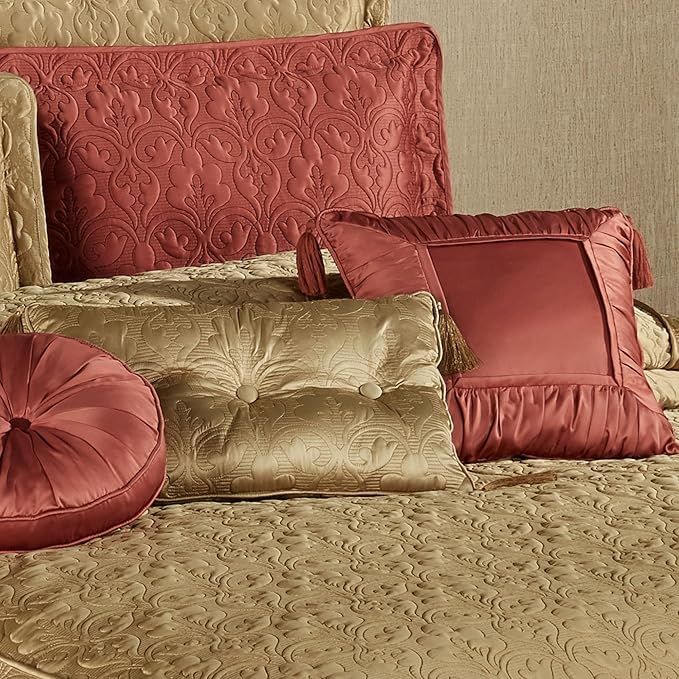 Cambridge Classic Luxury Bedding | Golden Bronze Solid Color Polyester Satin | Elaborate Damask Quilting | 6 Pc Set Includes Oversized California King Bedspread, 2 King Shams, & 3 Decorative Pillows
