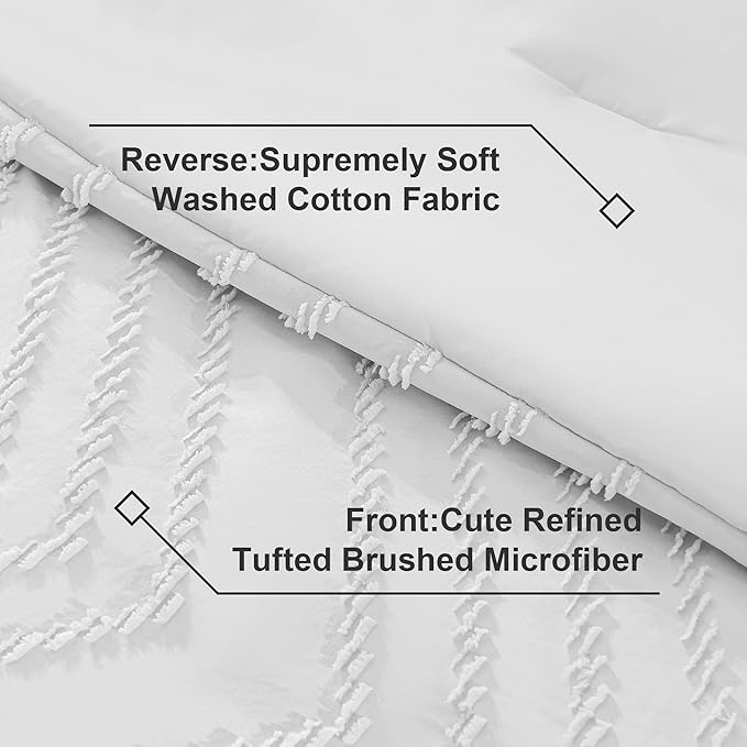 Litanika White Comforter King Size Set with Sheets - 7 Pieces Boho Bed in a Bag Chevron Tufted Complete Bedding Sets Lightweight All Season Bed Set with Comforter, Sheets, Pillowcases & Shams