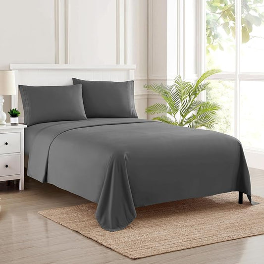 Twin Sheets - Breathable Luxury Sheets with Full Elastic & Secure Corner Straps Built In - 1800 Supreme Collection Extra Soft Deep Pocket Bedding Set, Sheet Set, EXTRA DEEP pocket - Twin, Gray