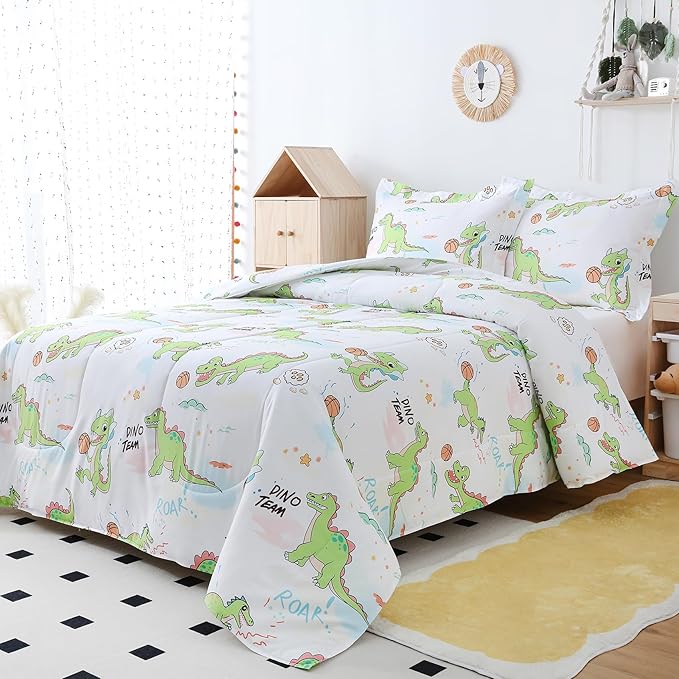Yibeizi Full Size Bed Comforter Sets, Kids Lightweight All-Season Comforter Set Cute Dinosaur Pattern Microfiber Breathable Hypoallergenic Soft Oeko-Tex Bedding Comforter Sets