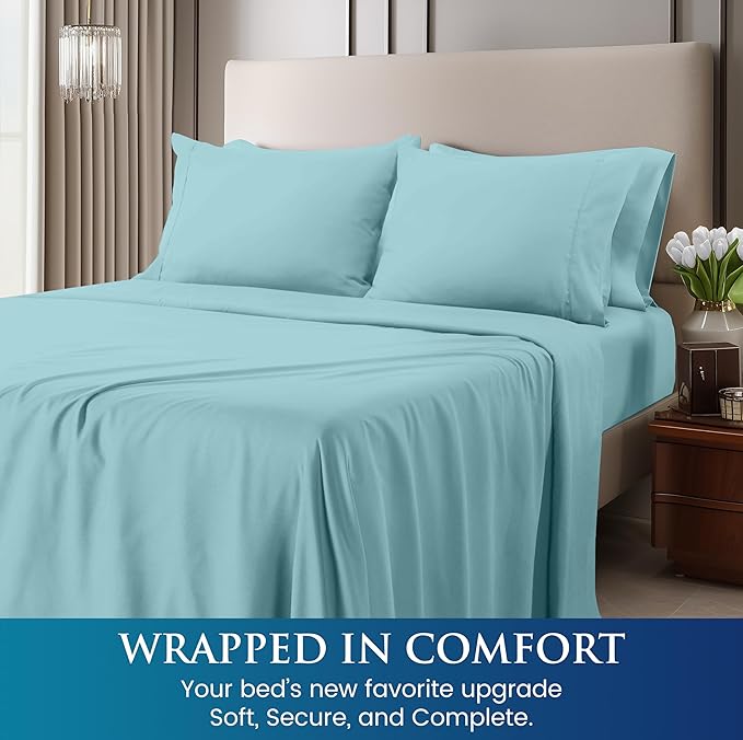 Utopia Bedding King Size 4 Piece Sheet Set - Brushed Microfiber - Soft Bed Sheets for King Size Bed - Includes 1 Fitted, 1 Flat, & 2 Pillow Cases - Deep Pocket (Spa Blue)