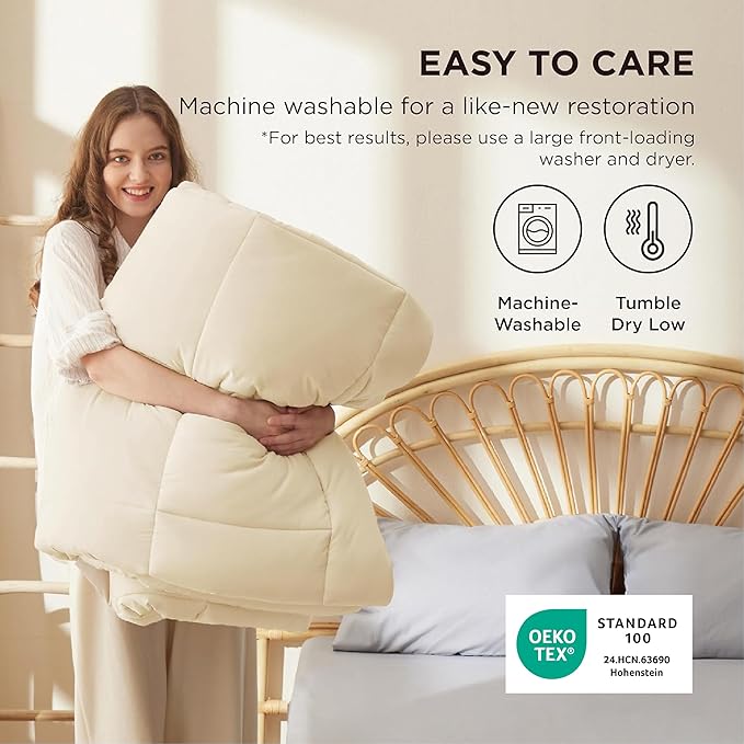 Bedsure Comforter Duvet Insert - Quilted Comforters Queen Size, All Season Duvet, GentleSoft Down Alternative Bedding, with 8 Tabs, Gifts for Women/Men, Cream,Queen 88 x 88 Inches