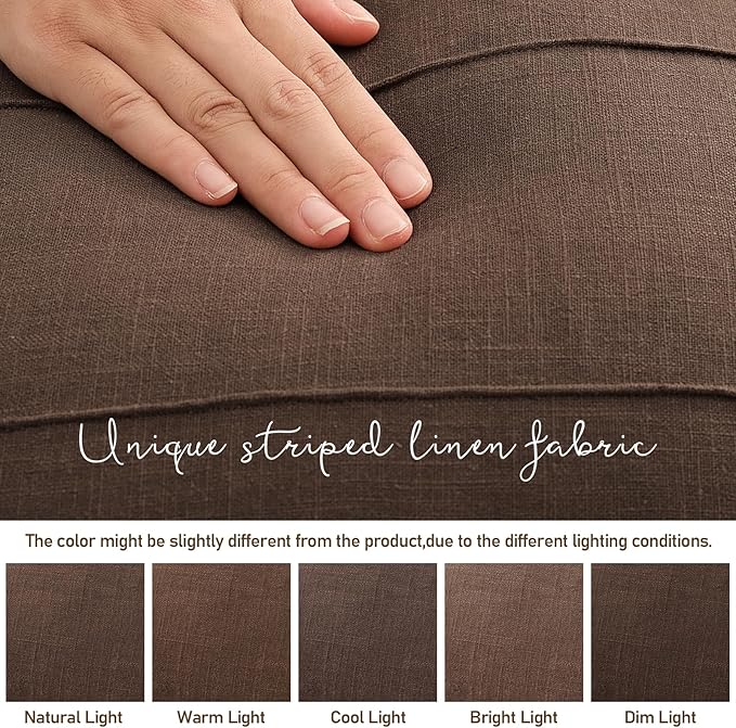 ZWJD Decorative Linen Throw Pillow Covers 22x2 Set of 22 Solid Handcrafted Striped Cushion Covers for Bed Soft Modern Farmhouse Neutral Pillowcase for Couch Bedroom Living Room Home Decor(Brown)