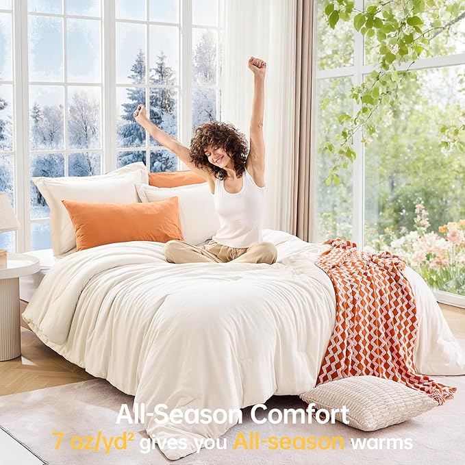 MUXHOMO Twin/Twin XL Comforter Set, All Season Ultra Soft Down Alternative Bedding - 2 Piece Lightweight Bed Set Includes 1 Comforter (68"x88") and 1 Pillow Shams (20"x26"), Ivory