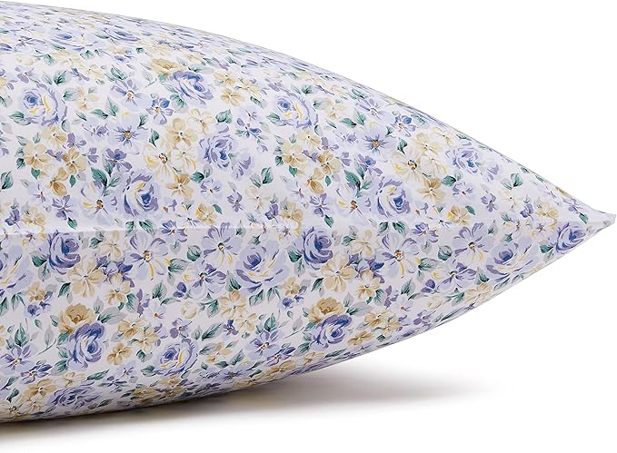 Amazon Basics Lightweight Super Soft Easy Care Microfiber 4 Piece Bed Sheet Set with 14-inch Deep Pockets,Queen,Blue Floral,Printed,(Pack of 4)
