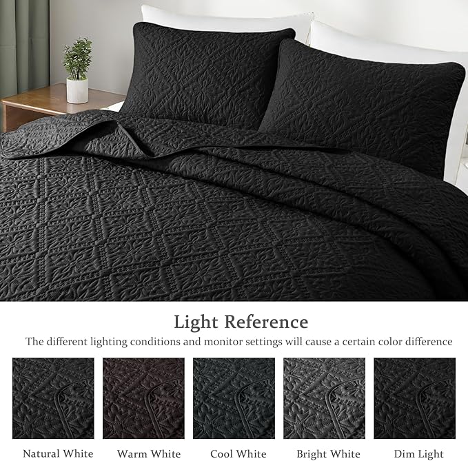 Exclusivo Mezcla California King Quilt Bedding Set, Lightweight Soft Bedspreads Coverlets with 2 Pillow Shams, Modern Black Oversized Quilts King Size for All Seasons