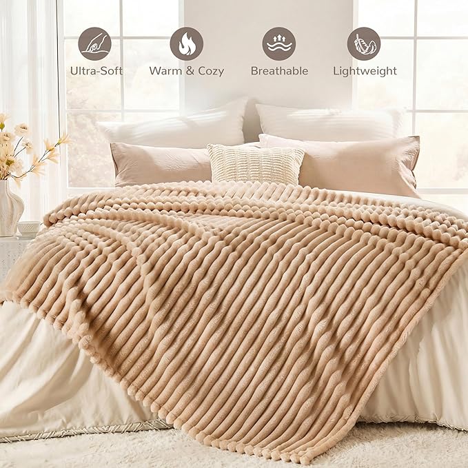 Light Brown Fleece Throw Blanket for Couch, Super Soft Cozy Blanket for Home Decor, Perfect Cozy Gifts for Women Men Gifts, Lightweight All Season Couch Blanket, 50x60 Inches