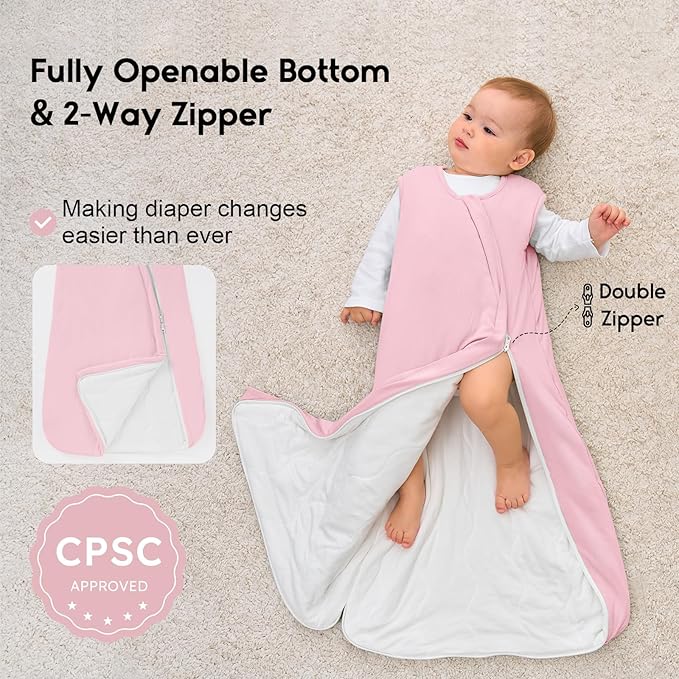 Yoofoss Rayon Made from Bamboo Baby Sleep Sack 6-12 Months 1.0 Tog Baby Wearable Blanket, Super Soft Infant Toddler Sleeping Sack 2-Way Zipper