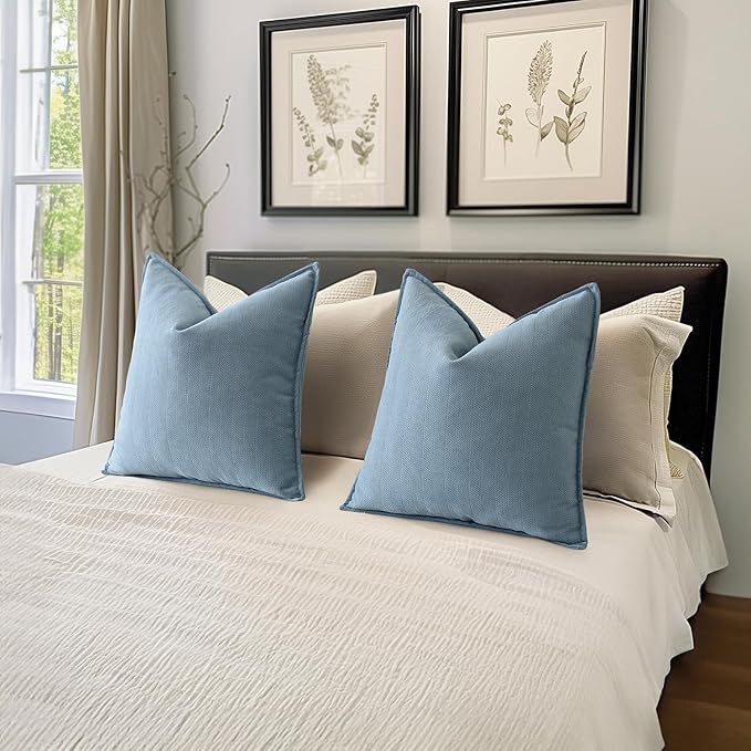 MIULEE Pack of 2 Light Blue Decorative Pillow Covers 20x20 Inch Soft Chenille Luxurious Couch Throw Pillows Farmhouse Cushion Covers with Elegant Design for Sofa Bedroom Living Room Spring Home Decor