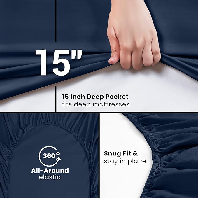 Utopia Bedding Queen Fitted Sheet - Bottom Sheet - Deep Pocket - Soft Microfiber - Shrinkage and Fade Resistant - Easy Care -1 Fitted Sheet Only (Navy)