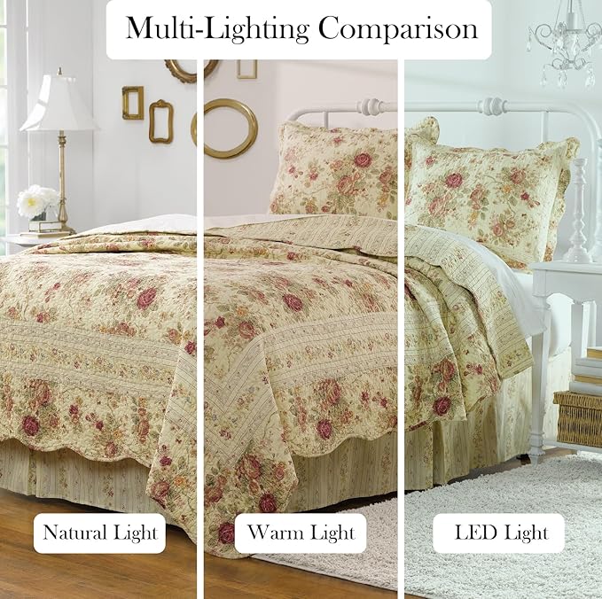 Greenland Home Antique Rose Full/Queen Quilt Set, Ecru