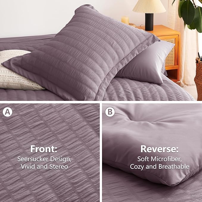 CozyLux Oversized King Comforter Set Dusty Purple Seersucker 7 Pieces 120x98 Bed in a Bag Comforter Set with Sheets, Luxury Bedding Sets with Down Alternative Comforter, Sheets, Pillowcases & Shams