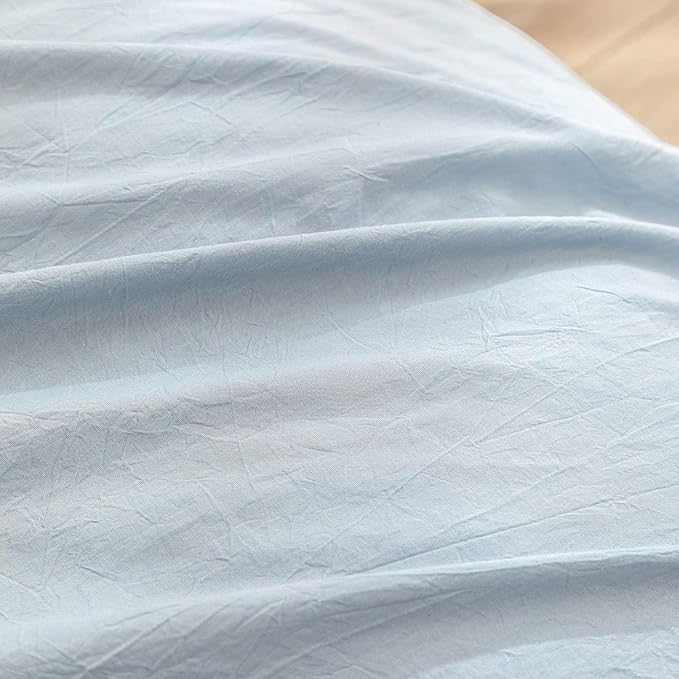 BESTOUCH Duvet Cover Set 100% Washed Cotton Linen Feel Super Soft Comfortable Chic Lightweight 3 PCs Home Bedding Set Solid Cornflower Blue Alaska King