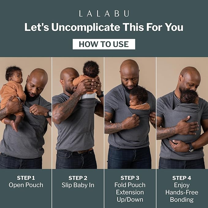 Lalabu The Dad Shirt | Hands-Free Baby Carrier for Dad with Kangaroo Pouch | Engineered for Bonding, Safety, & Comfort for Newborns Up to 15 Lbs. | CPSC Compliant - Black - XL