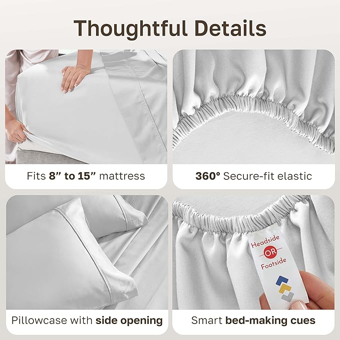 California Design Den Extra Long Twin Sheets Set - 400 Thread Count Sateen, Natural 100% Cotton Twin XL Cotton Sheets, Deep Pockets, All Around Elastic, Durable Bedding for Dorm Room - Silver
