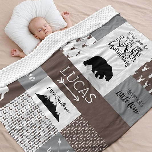 Customized Baby Blanket for Newborn Receiving, Cotton Lightweight - Personalized Baby Boy Gifts - Thermal Blanket Gift for Shower & Hospital Welcoming, Fondue Fudge, 40"x50"