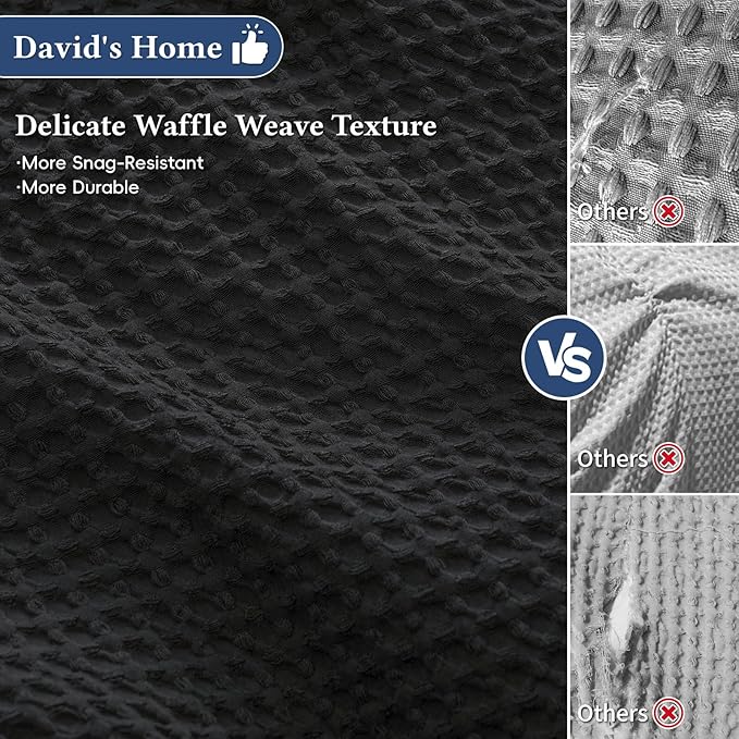 David's Home Waffle Weave Duvet Cover Set Queen Size,Soft Breathable 3pcs Comforter Cover Set with 2 Pillowcases,Textured Home Decor Bedding Set Cozy for All Seasons, Black 90"×90",No Comforter