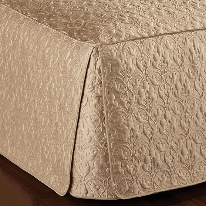 Cambridge Classic Luxury Bedding | Neutral Wheat Solid Color Polyester Satin | Elaborate Damask Quilting | Fitted, Oversized 24 Inch Drop | 3 Piece Bed Set Includes Queen Bedspread & 2 Standard Shams