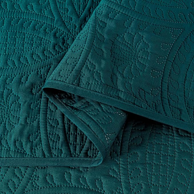 Chezmoi Collection Austin 3-Piece Oversized Bedspread Coverlet Set (King, Teal)