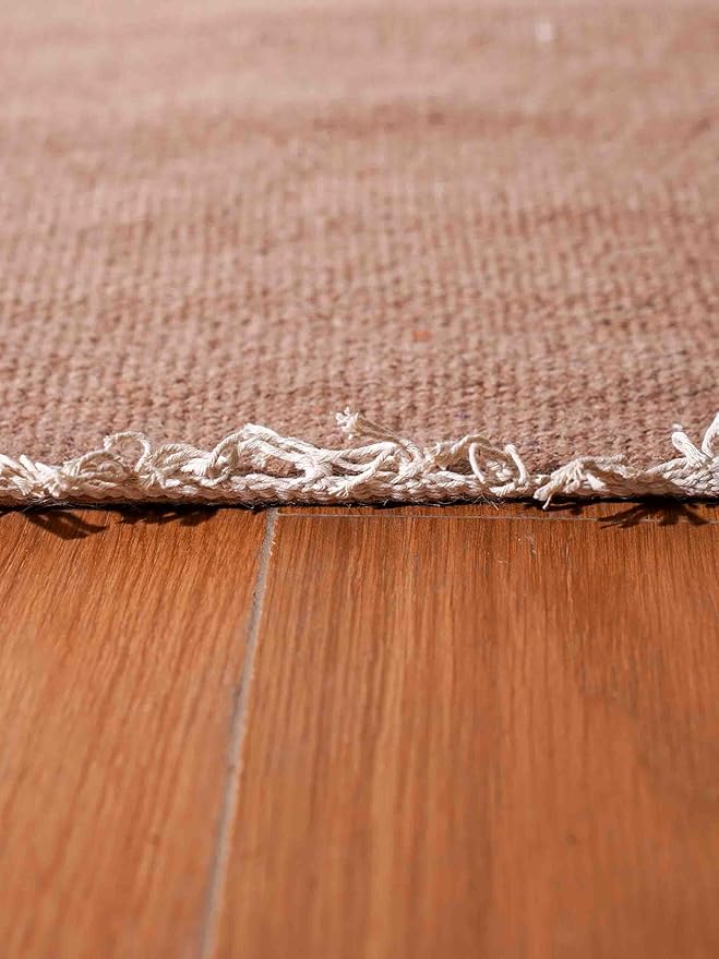 Rugsotic Carpets Hand Woven Flat Weave Kilim Wool ECO-Friendly Area Rugs - 3'x5', Rectangle Shape, Light Brown Color, Solid Plain Design, Low Pile Handmade Rugs for Living Room (D00111)