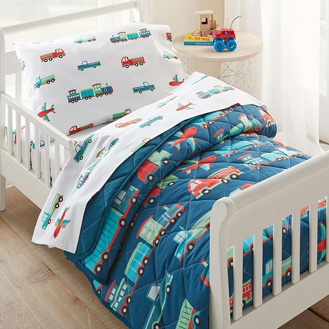 Wildkin 100% Cotton Toddler Sheet Set – Soft & Cozy Bed Sheets - Transportation