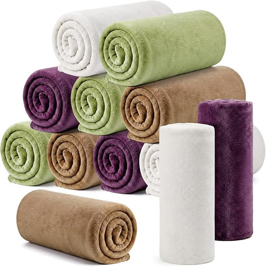 Tinideya Flannel Fleece Throw Blanket Bulk 50 x 60 Inch Soft Fleece Blanket Warm Throw Blankets Coral Blankets for Couch Sofa Home Wedding Gifts Season(Earthy Color,12 Pcs)