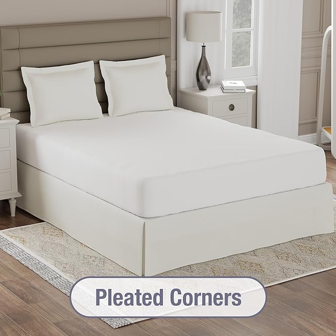 Lux Hotel Tailored Bed Skirt Classic 14" Drop Length Pleated Styling, California King, Ivory