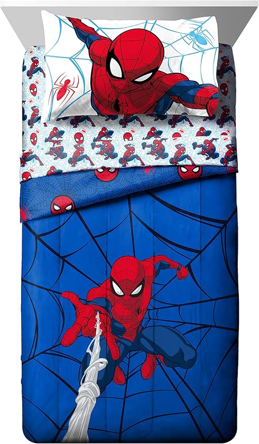 Jay Franco Marvel Spiderman Webtastic 5 Piece Twin Size Bed Set - Includes Reversible Comforter & Sheet Set - Super Soft Kids Bedding Fade Resistant Microfiber (Official Marvel Product)