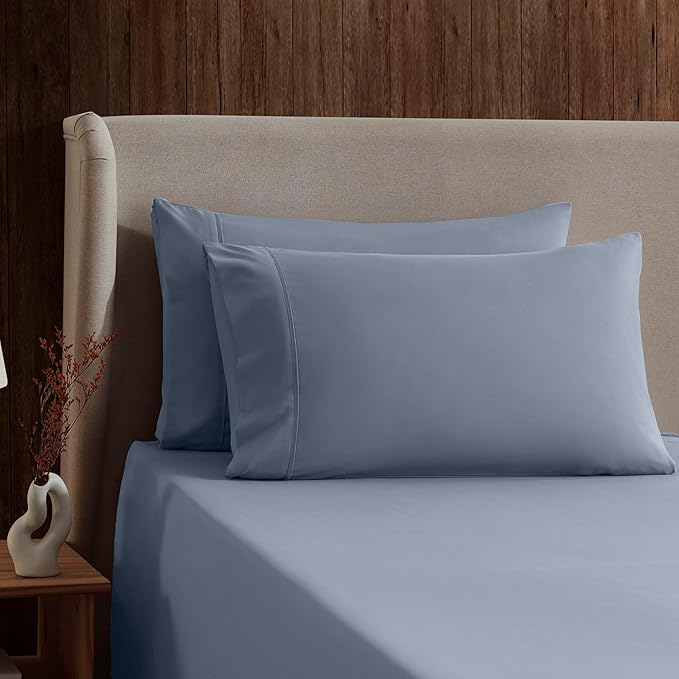 Nestl Queen Sheet Set - Luxury 1800 Ultra-Soft Microfiber Bed Sheets - Double Brushed - Deep Pockets - Easy Fit - 4 Piece Set - Bedding Sheets & Pillowcases (Queen, Stone Blue)