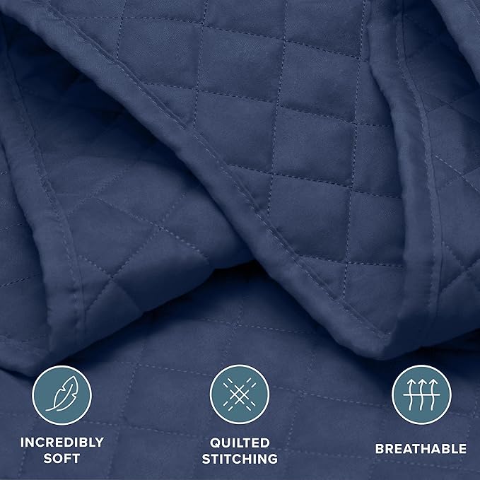 Bare Home Coverlet Set - King Size - Lightweight Bed Decor - Comforter Alternative - All-Season Quilted Bedspread (King, Dark Blue)