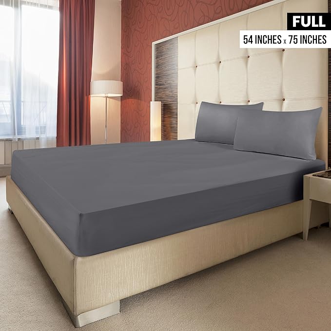 Utopia Bedding Fitted Sheet - Pack of 2 Bottom Sheets - Soft Brushed Microfiber - Deep Pockets, Shrinkage & Fade Resistant - Easy Care (Full, Grey)