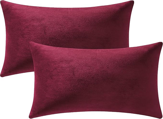 Lumbar Pillow Covers 12x20 Burgundy: Pack of 2 Cozy Soft Velvet Rectangular Modern Luxury Decorative Throw Pillow Cases for Christmas Sofa Couch Living Room Bed Home Decor