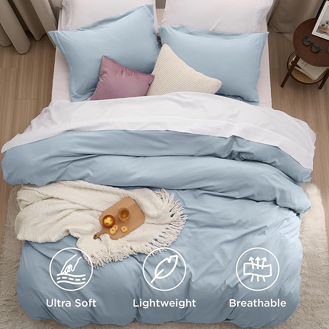 Bedsure Celestial Blue Duvet Cover Full Size - 3 Pieces Prewashed Extra Soft Bedding Set, Includes 1 Duvet Cover 80x90 Inches with Zipper Closure & 2 Pillow Shams, Comforter Not Included