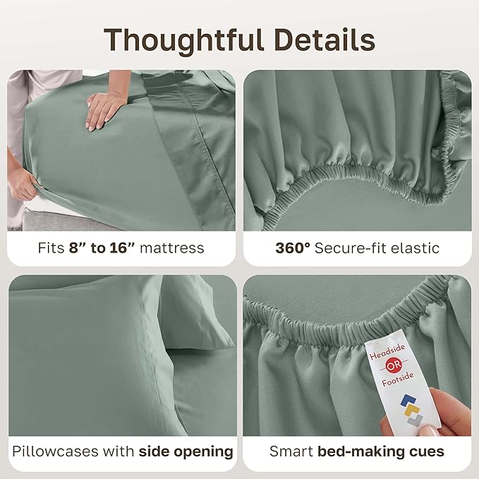 California Design Den - Luxury Full Size Sheet Set - 100% Cotton, 600 Thread Count Deep Pocket Full Size Bed Sheets, Hotel-Quality Cooling Sheets with Sateen Weave (Sage Green - Cool Tone)