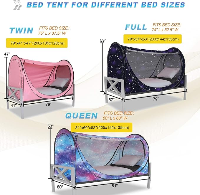 Privacy Pop up Eclipse Bed Tent Bed Drapes (Unicorn Galaxy, Full)