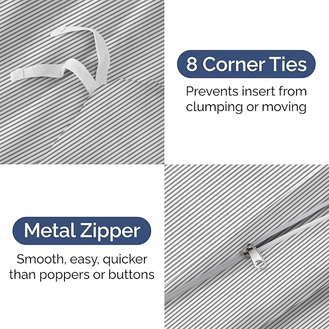 Duvet Cover Cal King Size - Extra Soft Cal King Size Duvet Cover - Lightweight, Breathable & Fade Free with Zipper Closures and Ties - 104" x 98" Inches - (Grey Stripes 2) Comforter Not Included