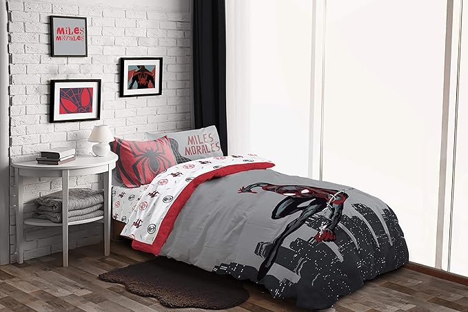 Jay Franco Marvel Miles Morales New Kid 5 Piece Twin Bed Set - Includes Comforter & Sheet Set Bedding - Super Soft Fade Resistant Microfiber (Official Marvel Product)