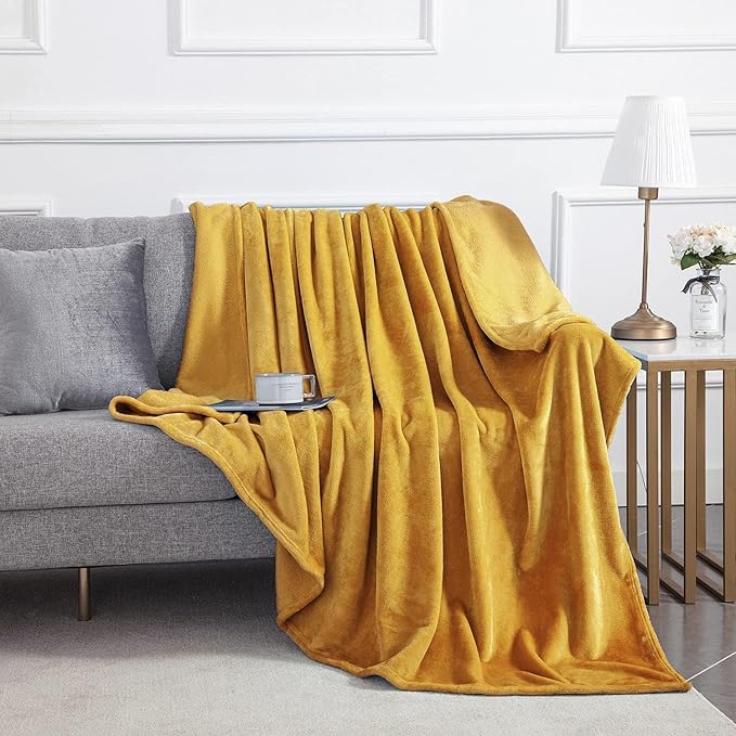 MOONLIGHT20015 Fleece Blanket 16 Pack - Soft Fluffy Mustard Throw Blanket for Couch & Sofa - Lightweight Luxury 400 GSM Microfiber Fuzzy Bed Blankets and Throws (50 x 60 Inches, Throw/Travel)